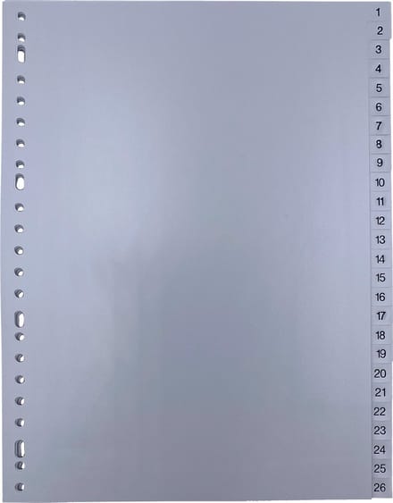 DULA Tabbladen plastic 1 tot 52 - Genummerd - A4 - Grijs - 23 gaten - PP