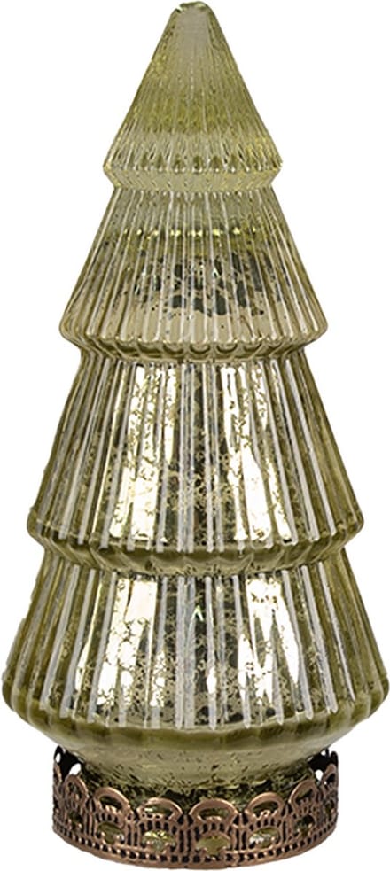 Clayre & Eef Kerstdecoratie met LED-verlichting Kerstboom Ø 7x16 cm Groen Glas