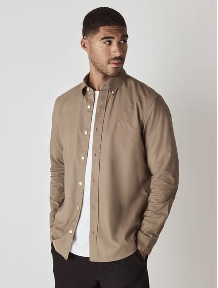 Next - Heren - Slim-fit Oxford-overhemd met lange mouwen - Naturel