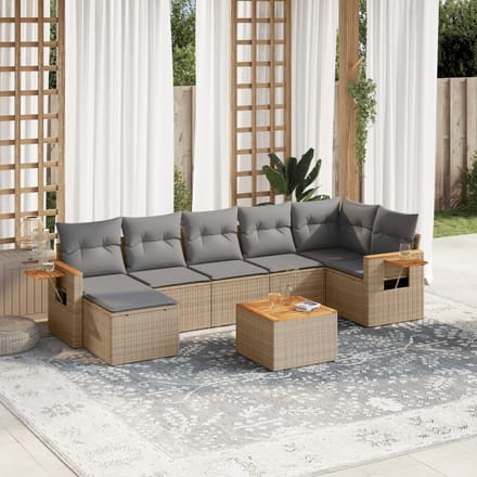 vidaXL - 8-delige - Loungeset - met - kussens - poly - rattan - beige