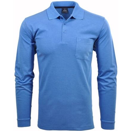 Ragman Softknit Polo Longsleeve Uni Breast Pocket Aqua / male