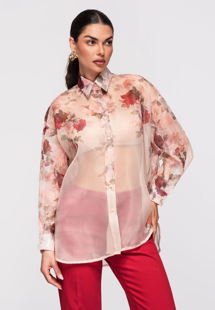 OMBRE Overhemd - Loose Fit - Lange Mouw - Knopen Beige S/M