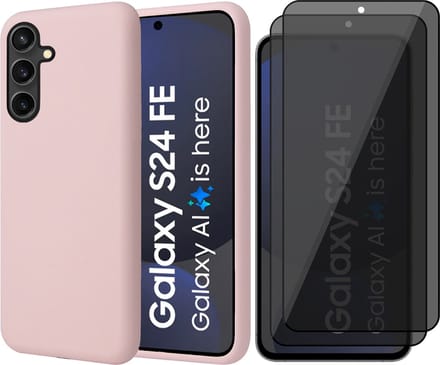 Hoesje geschikt voor Samsung Galaxy S24 FE - 2x Privacy Screenprotector Volledig Dekkend Glas - Mat Back Case Roze