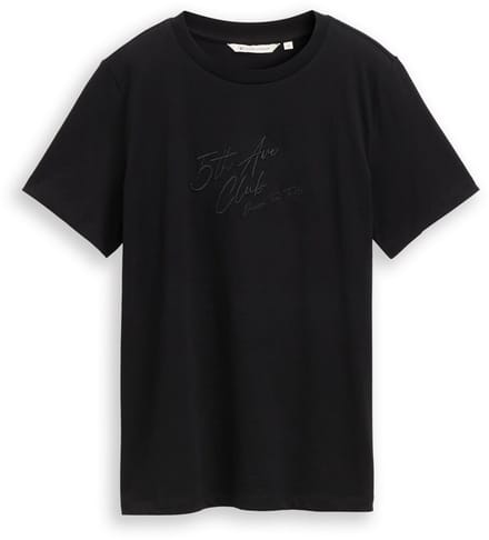 Tom Tailor Denim - Loose fit T-shirt met glitterborduursel - Maat S - deep black