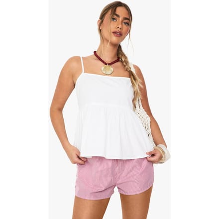 boohoo Dames Cotton Poplin Peplum Cami | Wit | Maat: 38