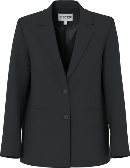 Pieces zwarte dames blazer   Revers kraag   Regular fit   Paspelzakken   Knoopsluiting   Lange mouw Zwart M