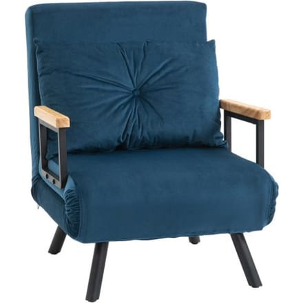Canapé-lit - HOMCOM - Fauteuil relax - Velours bleu - Dossier réglable - 1 place bleu
