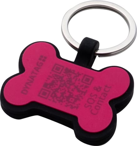 DynaTag Hondenpenning met QR-code - SOS Penning Hond Botje Siliconen Roze