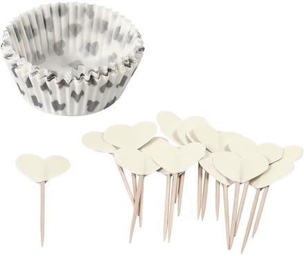 Cupcakes en cocktailprikkers, off-white, H: 3 cm, d 5 cm, 40 gr, 24 set