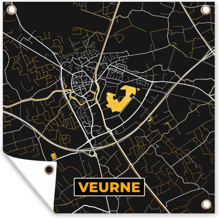 Tuindoek Veurne - Plattegrond - Kaart - Goud - Stadskaart - 100x100 cm