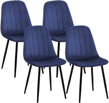 CLP Baxter Set van 4 Eetkamerstoelen - Zwart Metalen Frame - Velvet - Fluweel/blauw