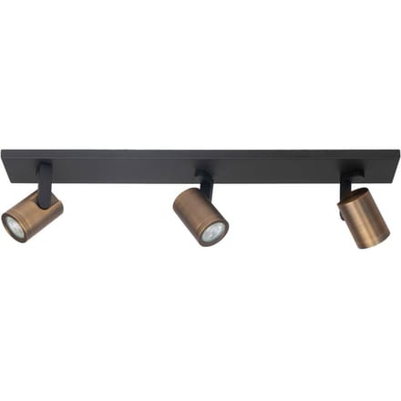 HighLight Plafondspot Halo, zwart/messing gebruineerd Lengte 65 cm 3-lamps.