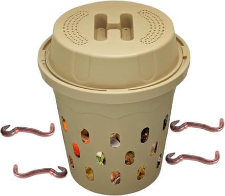 Wormenbak Composter - Bodemverbeteraar - Voedingsrijke Compost - Geoptimaliseerde Ventilatie - 26 cm Hoog - Beige