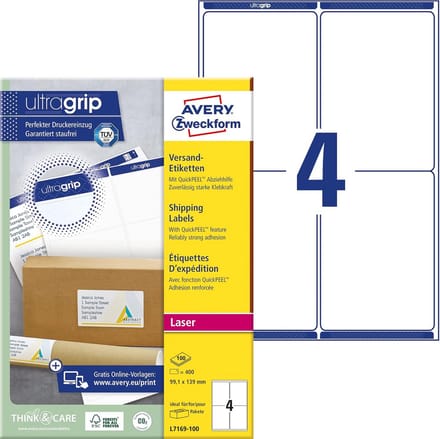 Verzendetiketten 99,1 x 139 mm - 400 stuks - zelfklevend - permanent hechtend - voor A4-printers