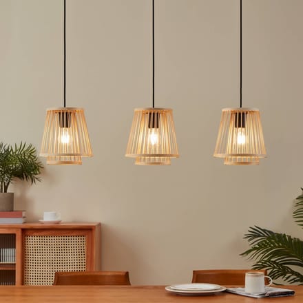 EGLO Hykeham Hanglamp - E27 - 91 cm - Staal|Bamboe - Zwart|Bruin