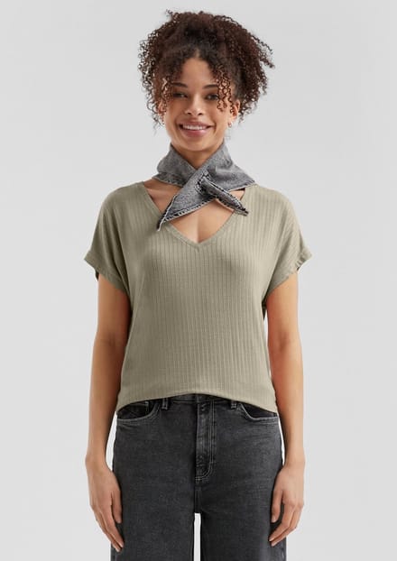 Q/S designed by - Dames t-shirt - Maat S - Vrouwen - Khaki - Viscose