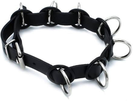 Kiotos - Zwarte Lederen Collar met 7 Statement Ringen
