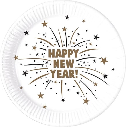 Wefiesta - Borden (papier) - Happy New Year sparkle 23 cm - 8 stuks