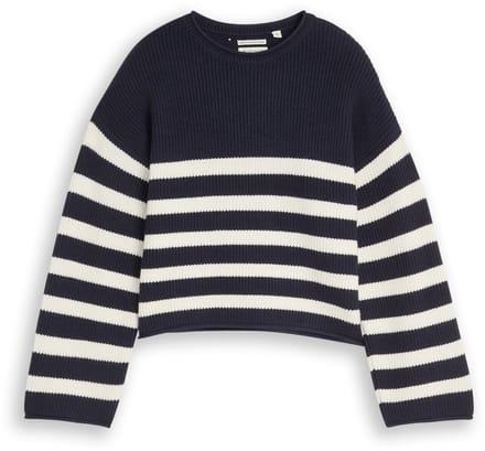 Tom Tailor - Korte gebreide trui met streepjespatroon - Maat 152 - navy and white block stripe
