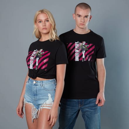 Harley Quinn Pink Stripes Unisex Birds of Prey T-Shirt - Black - L
