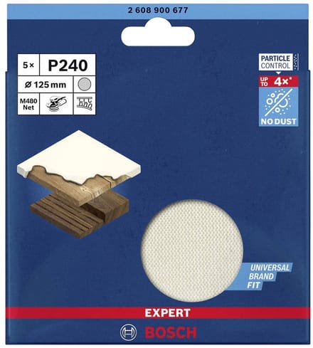 Bosch Accessories EXPERT M480 2608900678 Schuurnet voor excentrische schuurmachine Ongeperforeerd Korrelgrootte (num) 320 (Ø) 125 mm 5 stuk(s)