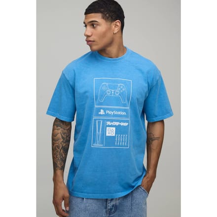 Oversized PlayStation Gelicentieerd Gewassen Geprint T-Shirt | Blue | Size Medium