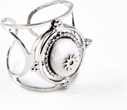 Dottilove Witte Natuursteen Stalen Dames Ring + Cadeauzakje