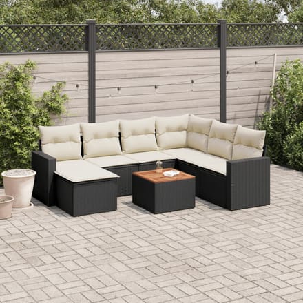 vidaXL - 8-delige - Loungeset - met - kussens - poly - rattan - zwart