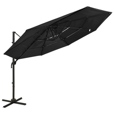 vidaXL - Parasol - 4-laags - met - aluminium - paal - 3x3 - m - zwart