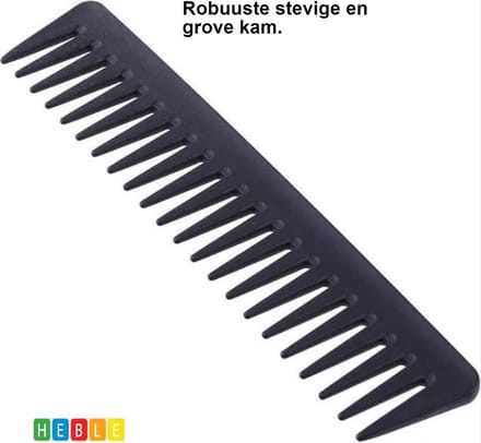 *** Extra-brede Tanden Haarkam - Grof voor Hoofdhaar - Zwart - van Heble® ***