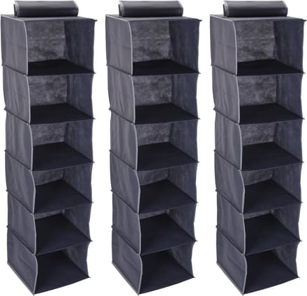 Storage Solutions Kast organizer - 3x stuks - 6 vaks - antraciet - 30 x 30 x 120 cm - ruimtebesparend