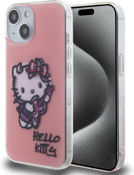 Hello Kitty iPhone 15 TPU Back Cover hoesje – Graffiti Guitar – Roze