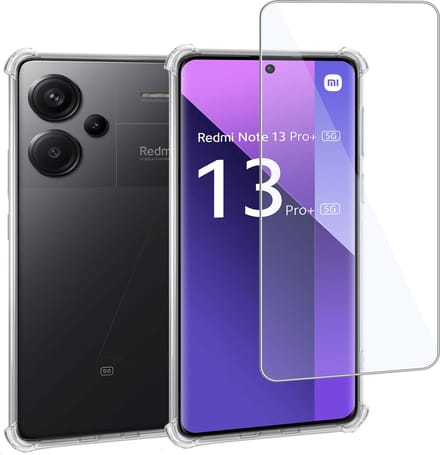 Geschikt voor Xiaomi Redmi Note 13 Pro+ - Hoesje + Screenprotector – Gehard Glas Cover + Shock Proof Case - Transparant