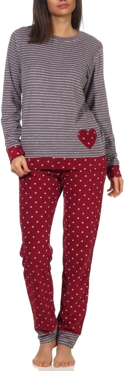 Damesbadstofpyjama met manchetten in hartjesstippen en ringdesign - ook in oversized maten