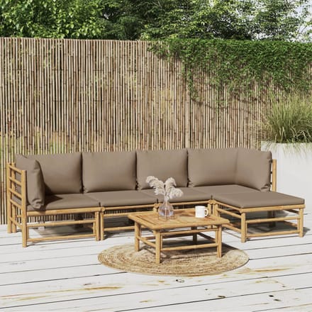 vidaXL - 6-delige - Loungeset - met - kussens - bamboe - taupe