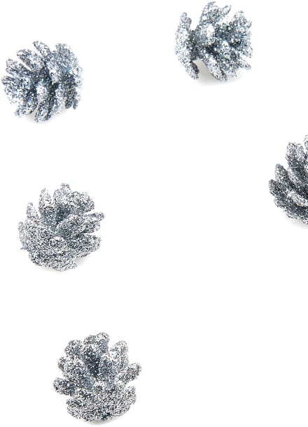 HOBI - 10 mini zilveren glitter dennenappels 2 cm voor Kerst