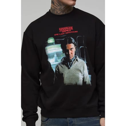 Tall Oversized Stranger Things Licentie Bedrukte Sweatshirt | Black | Size Large