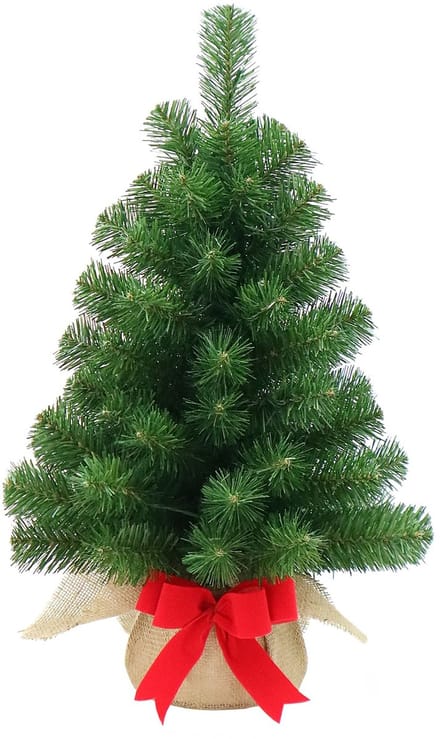 New Noble kunst (tafel)kerstboom - 61 cm - groen - Ø 41 cm - 71 tips - jute zak