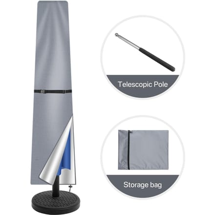 Housse de protection pour parasol droit, imperméable, avec manche télescopique, fermeture éclair, anti-UV, coupe-vent 190cm gris