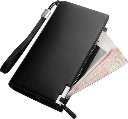 BAZORO® Portemonnee - Polsband - Telefoonvak - Kunstleer - Zwart
