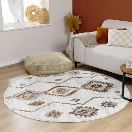 Fraai Rond hoogpolig vloerkleed - Blend Aztec Terracotta - Ø 200cm