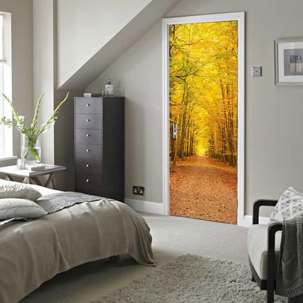 Walplus - Deur Decoratie Sticker - Bladverliezende Bomen - Geel/Oranje