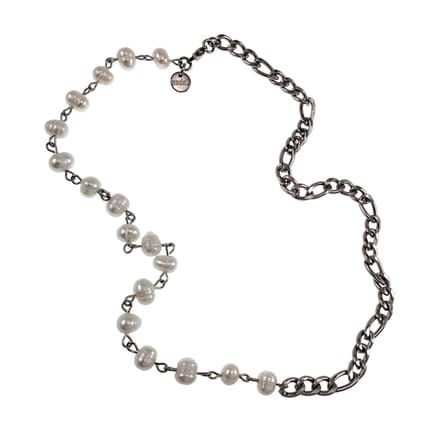 esde2 Parelketting Unisex - RVS Figaro Schakelketting met Witte Zoetwaterparels - 52 cm