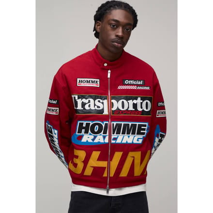 Ruimvallend Twill Motorjack Met Applicatie | Red | Size Medium