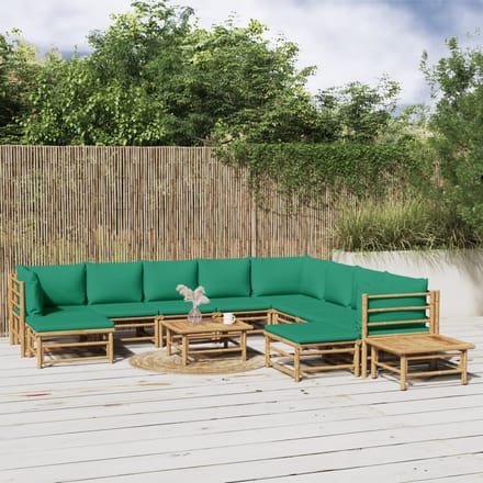 vidaXL - 12-delige - Loungeset - met - kussens - bamboe - groen