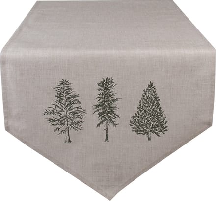 Clayre & Eef Tafelloper 50x160 cm Beige Groen Katoen Dennenbomen