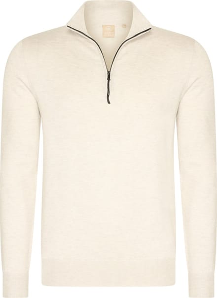 Mario Russo Half Zip Sweater - Trui Heren - Sweater Heren - Coltrui Heren - M - Ecru