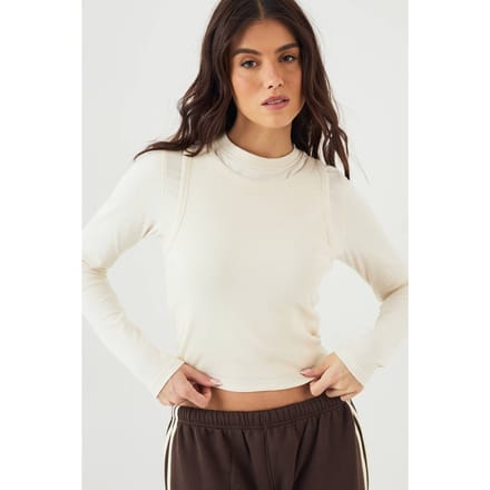Dames DSGN Studio Dubbele Laag Lange Mouw Top | Cream | Maat: Medium