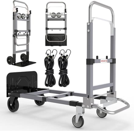 Steekwagen Handkar - Dolly Kar - Zware Objecten Verplaatsen - 2-in-1 Ontwerp - 500 Pond Capaciteit - Zilver