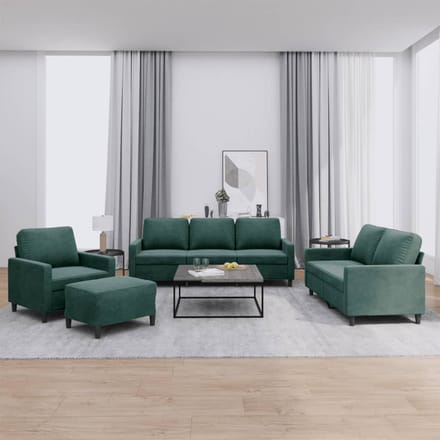 vidaXL - 4-delige - Loungeset - met - kussens - fluweel - donkergroen